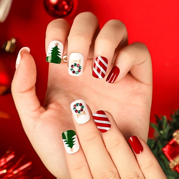 24 pcs Christmas Press On Nails Short Length Square Shape - Picture 3 of 10